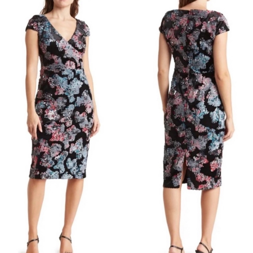 NEW! Dress The Population Sequin Velvet Sheath Dress, SIZE LARGE 0866